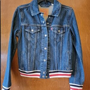Levi's Women's Blue Denim Jacket with Striped Hem